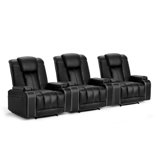 WYIDA 37" Wide Faux Leather Heated Massage Home Theater Individual Seat